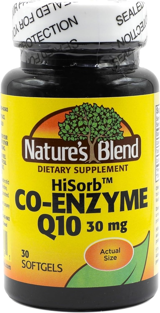 Naturens blanding HiSorb CoQ10 30 mg, 30 Softgels - hjerte helsestøtte, krystallfri, Max biotilgjengelighet, klinisk bevist, Glutenfri, Ingen kunstige farger eller flavors, kosttilskudd