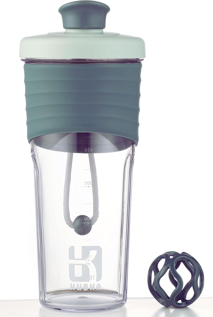 2. generasjon Shaker-flaske for protein med blandingskule - perfekt for trening og utendørs bruk, 24-Ounces Whey Protein Shaker med klar måling (svart grønn)