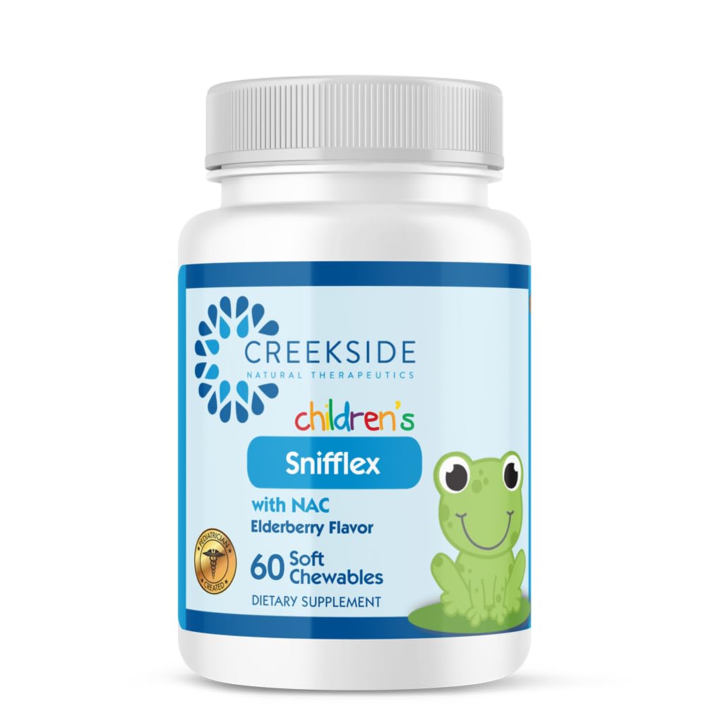 Creekside Naturals Sniflex, Barns Sinus & Respiratorisk støtte, Eldrebær for immunhelse, Pediatrician Formulert med NAC, Quercetin & Bromelain, Zero sukker, Vegansk, 60 Soft Chewables