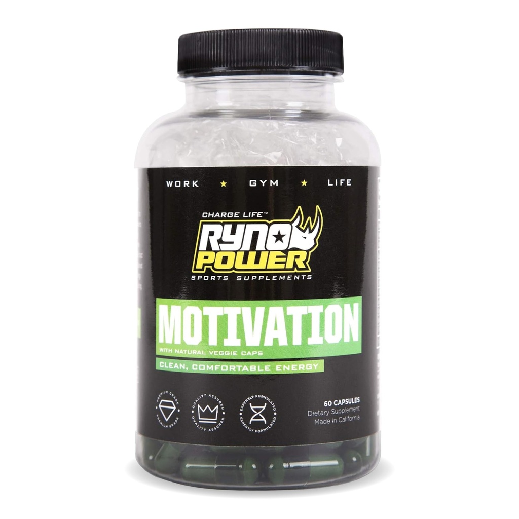 Ryno Power Motivasjon Pre-Workout Fokus Energi Supplement Kapsler (30 Serveringer)