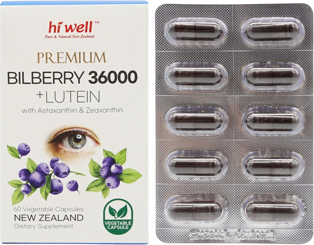 Hi Well Premium Bilberry 36000 + Lutein 12mg 60Vegtariske kapsler