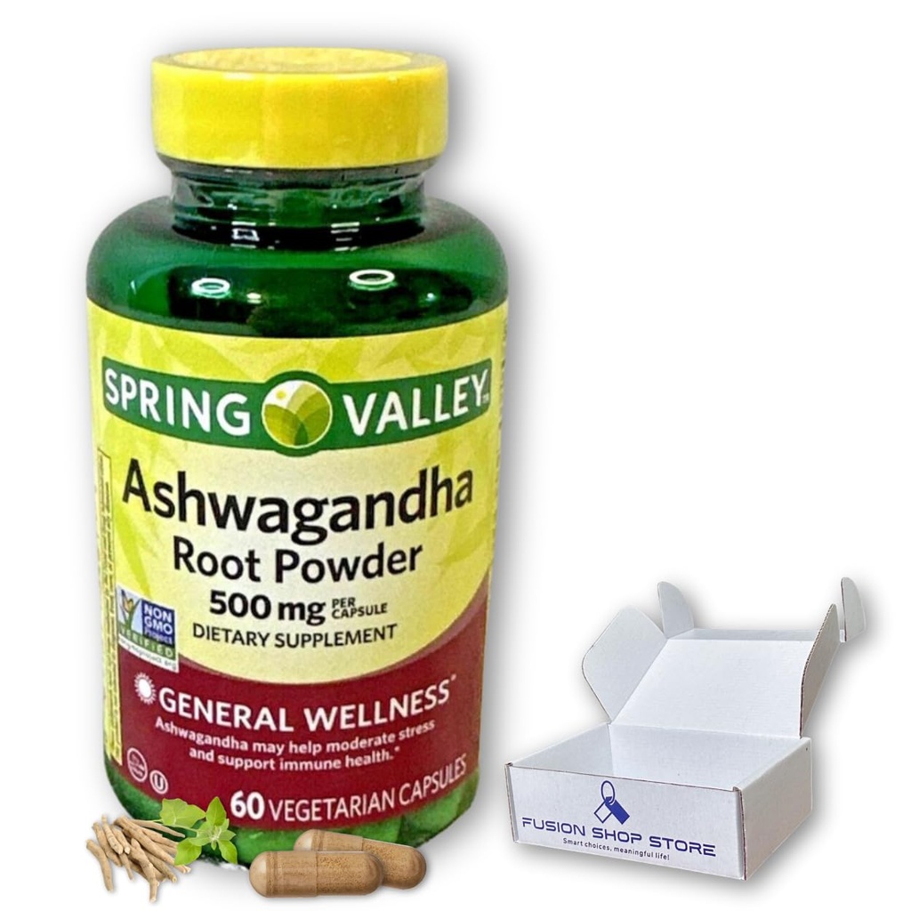 Ashwagandha- 500 mg rotpulver, 60 kapsler (pakke med 1)