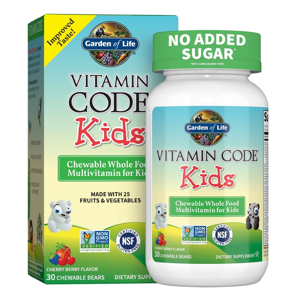 Livshage Vegetarisk Multivitamin Supplement for barn - Vitamin Kode Barn Chewable Rå Hele Mat Vitamin med Probiotika, 30 Chewable Bjørne