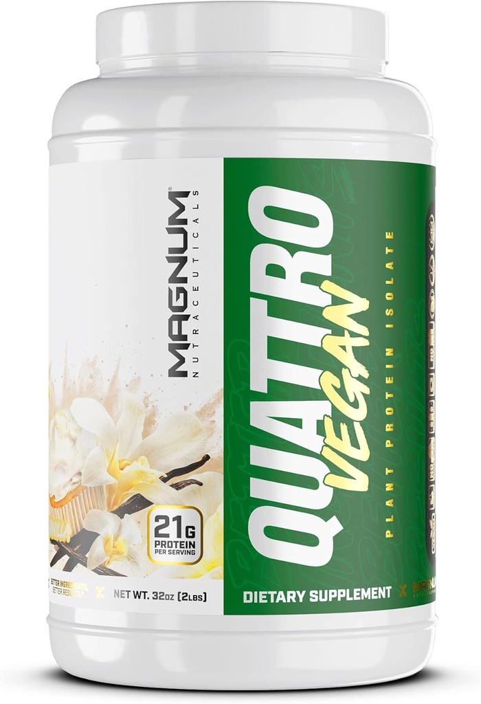 Magnum Nutraceuticals Quattro Vegan Protein pulver, Vanilla 2lb - Premium Plant-basert protein pulver isolat for muskelvekst og gjenoppretting