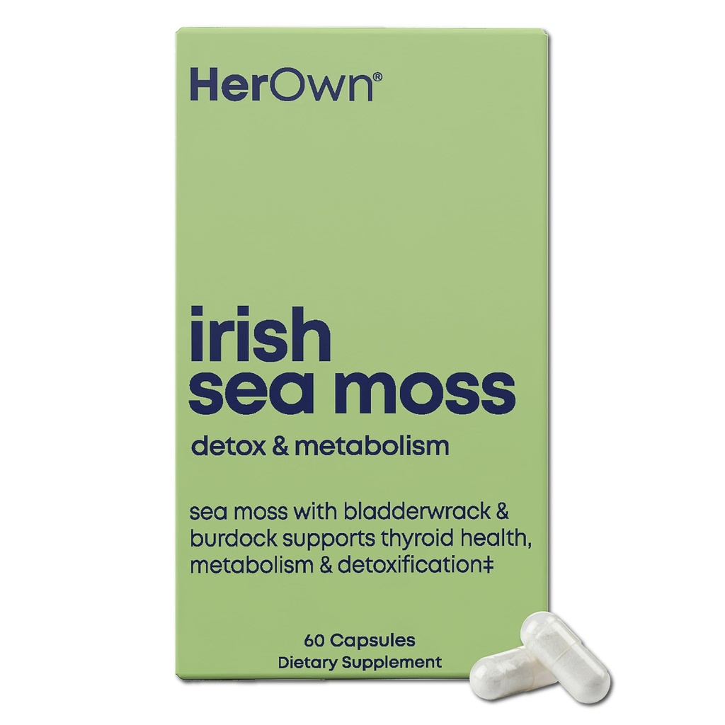 Hennes egen Irish Sea Moss Capsules, Burdock Root, Bladderwrack, Detox, Metabolisme, Immunstøtte, Hud Helse, Naturlig felles støtte, Nærende rik Superfood høy i Mineraler, 60 greve