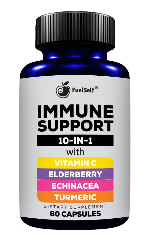 Immunstøtte Booster Supplement med eldrebær, vitamin C, Echinacea, gurkemeie curcuminoids, vitamin E, vitamin B6, sink, L-Glutamin HCL, hvitløk, Lactobacillus Acidophilus :: 60 greve, 1 pakke