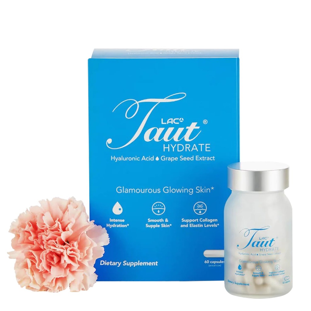 Taut Hydrate Hyaluronsyre Supplement – 120mg Vegan Kapsler med kornfrø ekstrakt - dyp hudhydrasjon, glatt krus og glød støtte - kollagen og anti-aldring Supplement for kvinner og menn - 60 Caps