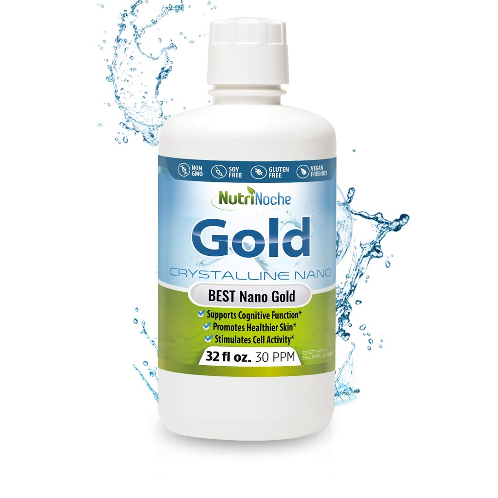 Colloidal Gold Liquid Organic Supplement by Nutrinoche - 100% ren Nano Gold Mineral - støtter mental klarhet, fokus og avslapping - 32 oz flaske - Vegan, Glutenfri - Crystalline- 30 ppm