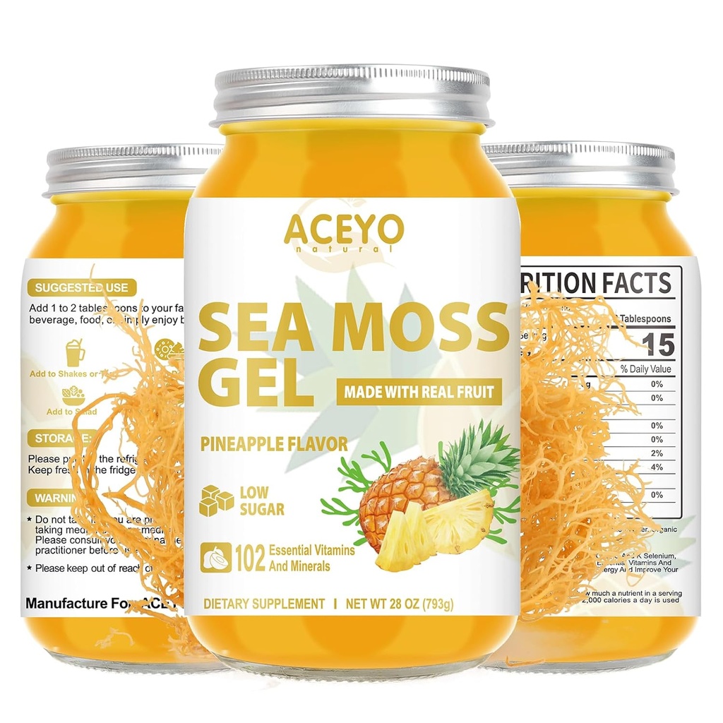 (28 OZ) Sea Moss Gel Raw Flavored Irsk Seamoss Gel Natural Vegan Pineapple 102 vitaminer og mineraler Wild Harvested Non-GMO.