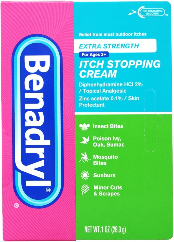 Benadryl itch stopper krem ekstra styrke 1 oz (pakke av 5)