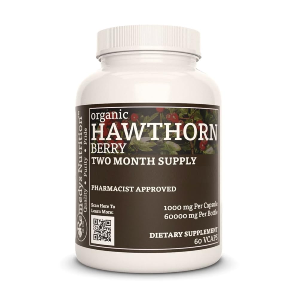 Remedys ernæring Hawthorn Berry 1000 mg, 60 Vegan Capsules Herbal kosttilskudd | To måneders forsyning