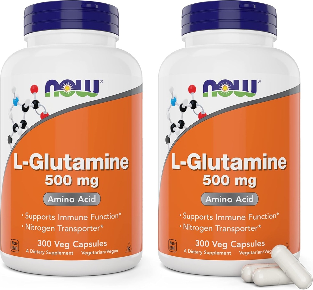 Nå L-Glutamine 500mg 300 Veg Kapsler (Pack på 2) - Ikke-GMO Supplement - Vegan Lglutamine 500 mg Caps
