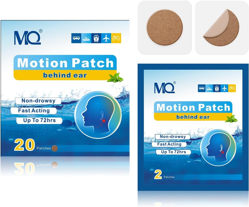 MQ 20ct bevegelsessykhet patches, mørk farge, sjøsykhet lapper ikke drowsy & vanntett, Cruiseskip reise essensielle, rask virkende og lang varighet 72H