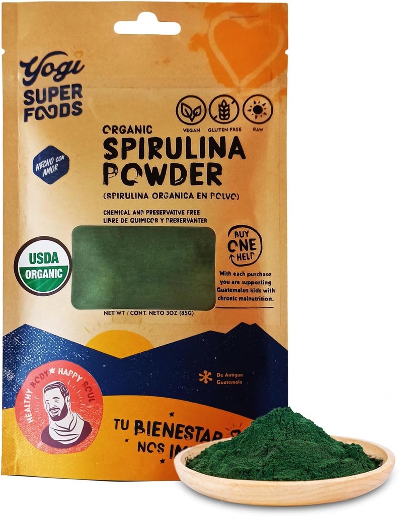 Yogi Super Foods Natural Organic Spirulina Powder, Blå Grønn Algae Powder, Naturens Superfood bidrar til å opprettholde et sunt immunsystem, ingen kjemikalier eller preservatives - Rå, Vegansk