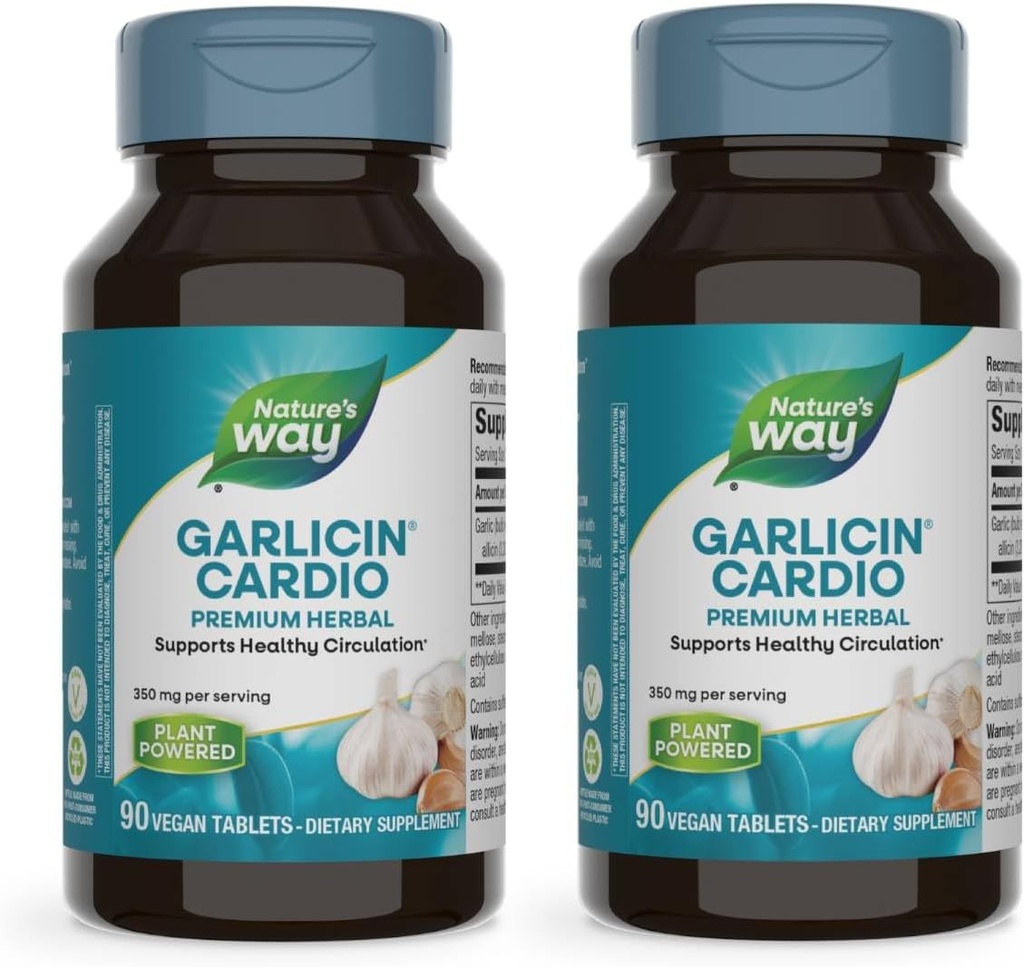 Naturens måte hvitløk Cardio Premium Herbal Sunn sirkulasjon støtte * 350 mg per servering 90 tabletter