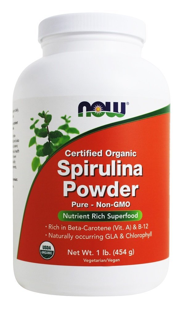 NU Mattilskudd, sertifisert organisk, Spirulina pulver, rik på Beta-Caroten (Vitamin A) og B-12 med naturlig forekommende GLA & Klorofyll, 1-pund