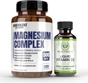 Magnesiumkompleks med 5 beste former og flytende vitamin D3 5000 IU Bundle - 4 måneders forsyning av 500 mg magnesiumglycinat, oksyd, taurat, chelat, magnesiumcitrat - søvn og immunstøtte