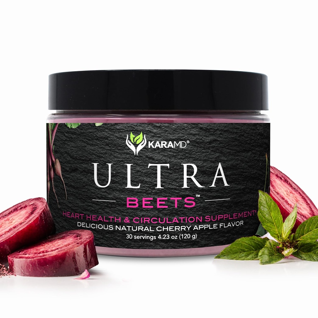 KaraMD UltraBeets | Delicious Beetroot Superfood pulver | Naturlig vegansk vennlig, ikke-GMO & Glutenfri nitric Oxid Booster Supplement | Støtter sirkulasjon og energi (30 konsentrerte serveringer)