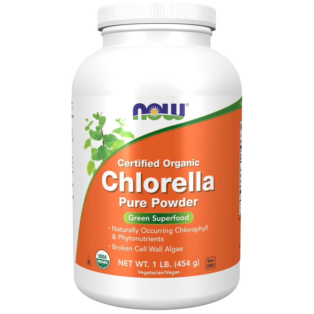 NÅ Mattilskudd, Økologisk Chlorella Powder med naturlig forekommende klorofyll, Beta-Caroten, blandede karotenoider, vitamin C, jern og protein, 1-pund