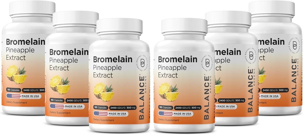 Balancebreens Bromelain 500mg Kapsler – 2400 GDU Pineapple Extract Supplement for felles støtte, naturlig heving støtte og sunn digestion – 180 organiske kapsler laget i USA