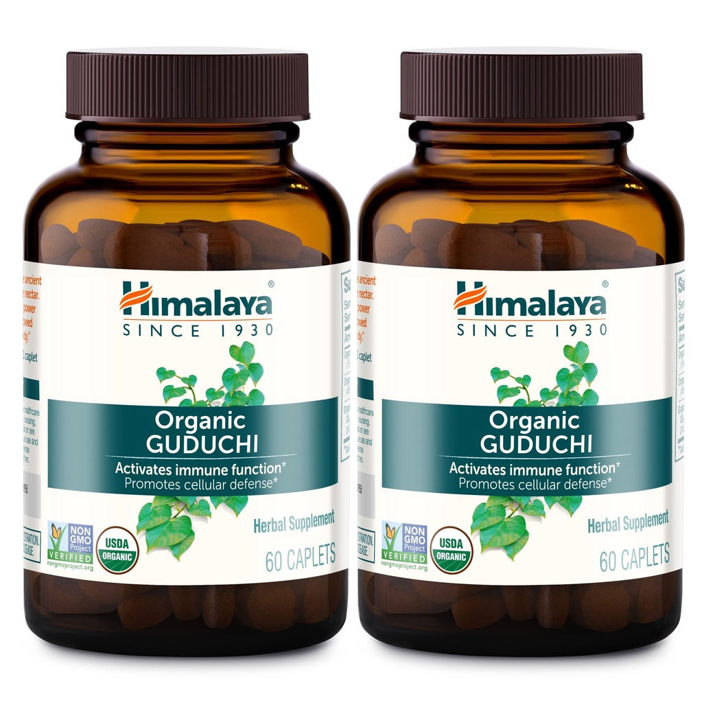 Himalaya Organic Guduchi for aktiv immunstøtte og cellulært forsvar, 700 mg, 60 kapler, 2 måneders forsyning, 2 pakke