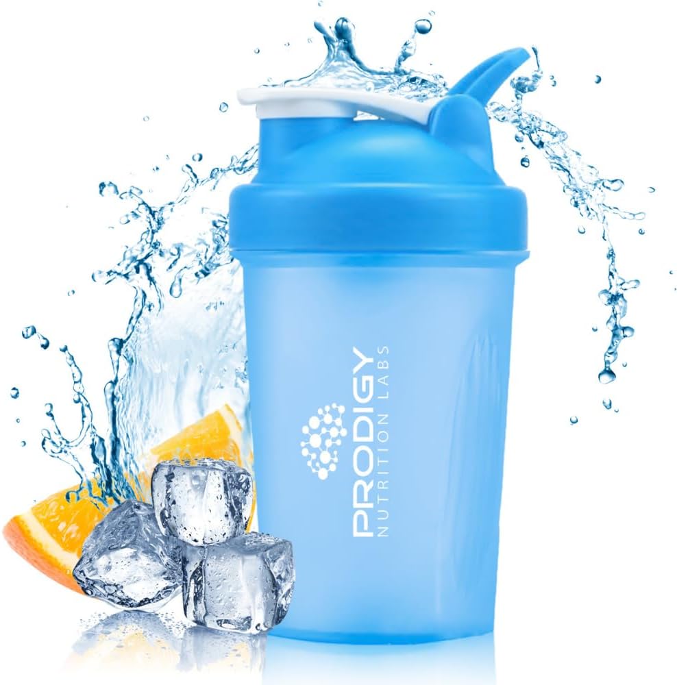 Prodigy Ernæring Labs Premium Shaker Flaske Perfekt for proteinshake og pre trening -14 Ounce (blå)