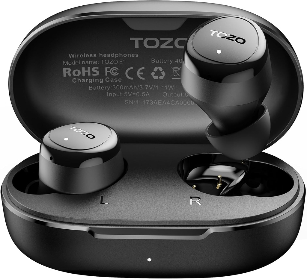 TOZO Trådløse ørepropper Bygg i Mic Clear Calls Ergonomisk lysvekt Bluetooth 5.3 i øretelefoner Vanntett Premium Stereo lyd ørepropper 30H spilltid med 32 EQs via APP