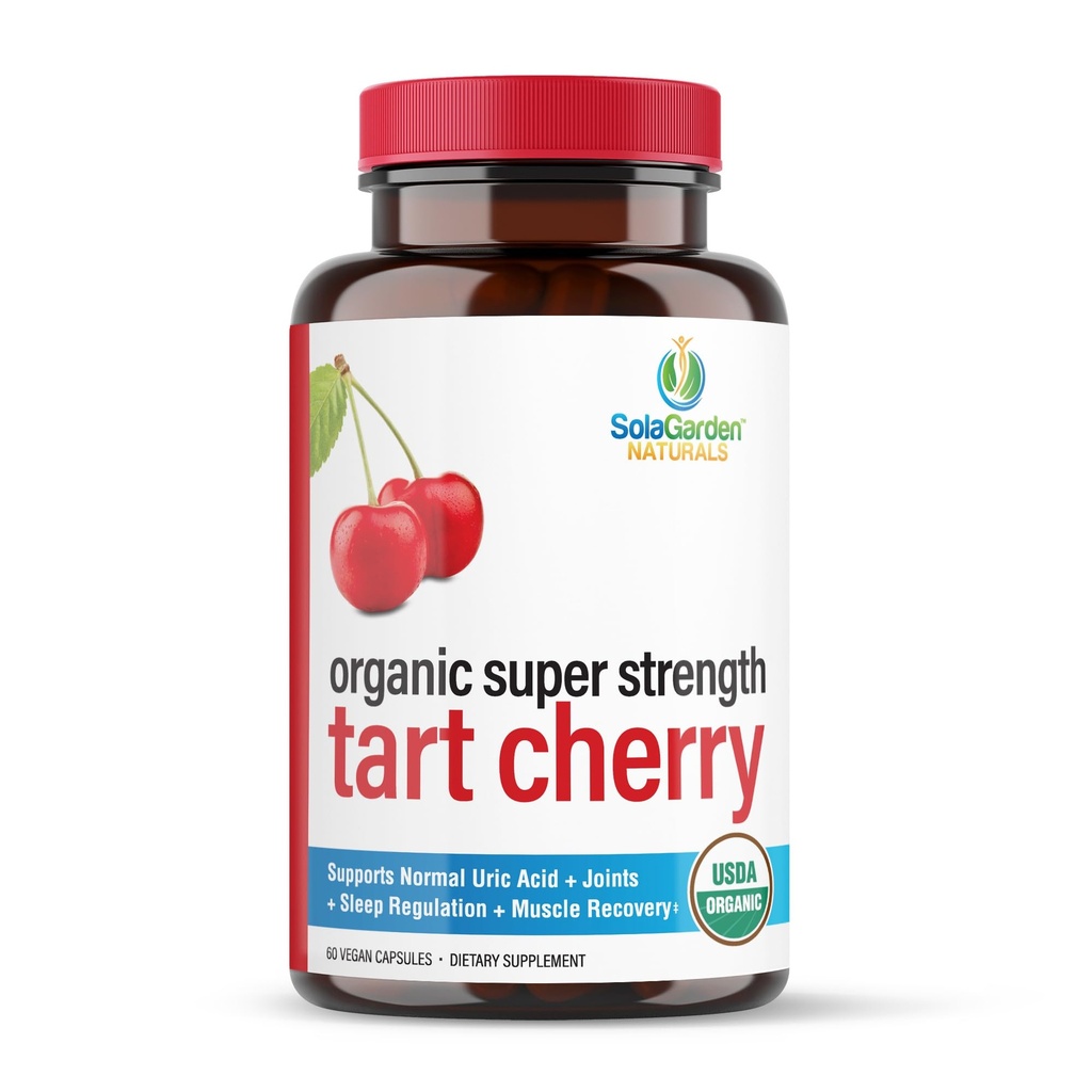 Super styrke CherryPURE Tart Cherry Supplement – 50:1 Konsentrert voksende i USA - laget med ikke GMO Montmorency Cherries – av SolaGarden Naturals. 60 ikke GMO Veggie kapsler.