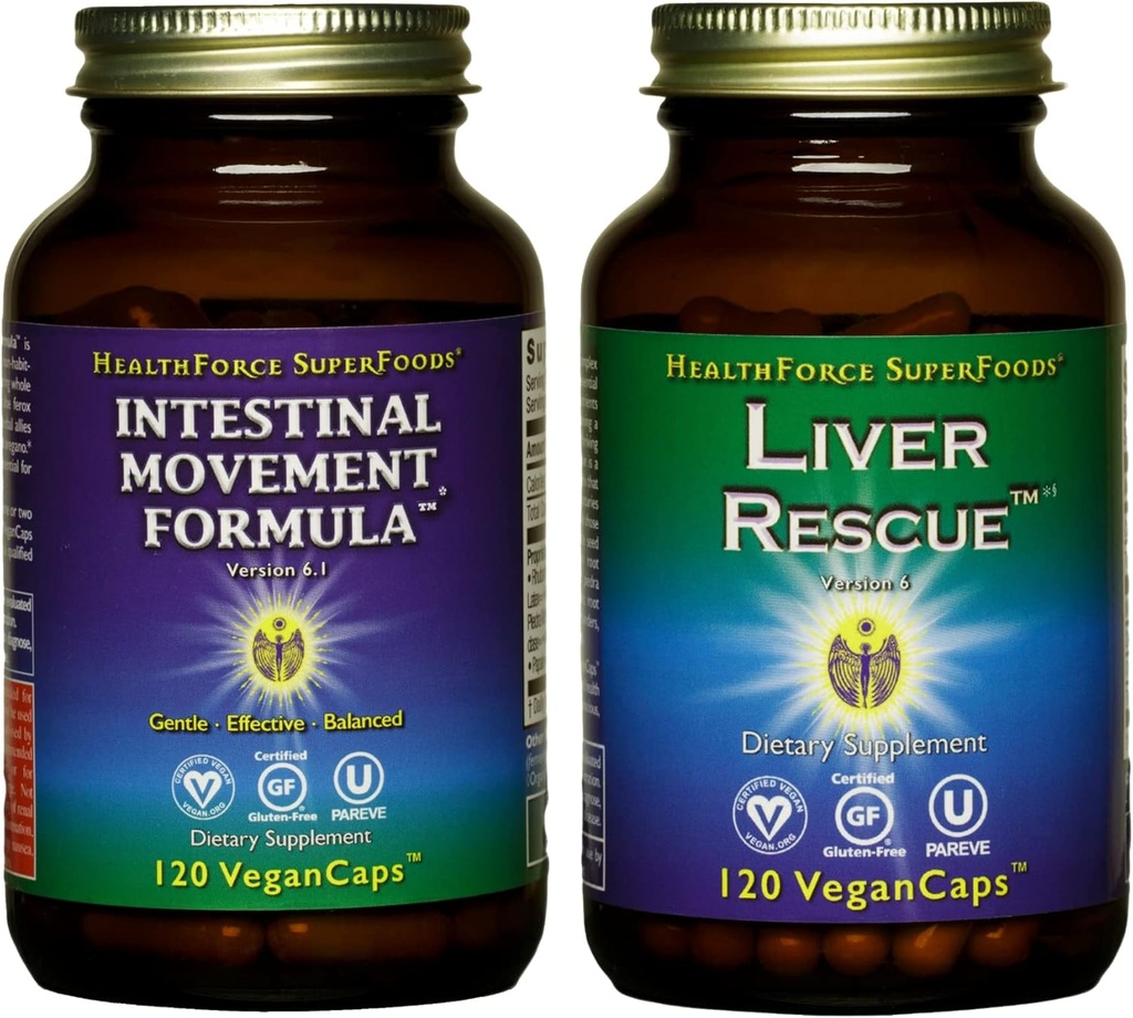Helseforce SUPERFOODS Variasjonspakke - Liver Rescue 120 VeganCaps + Intestinal bevegelse Formula 120 VeganCaps