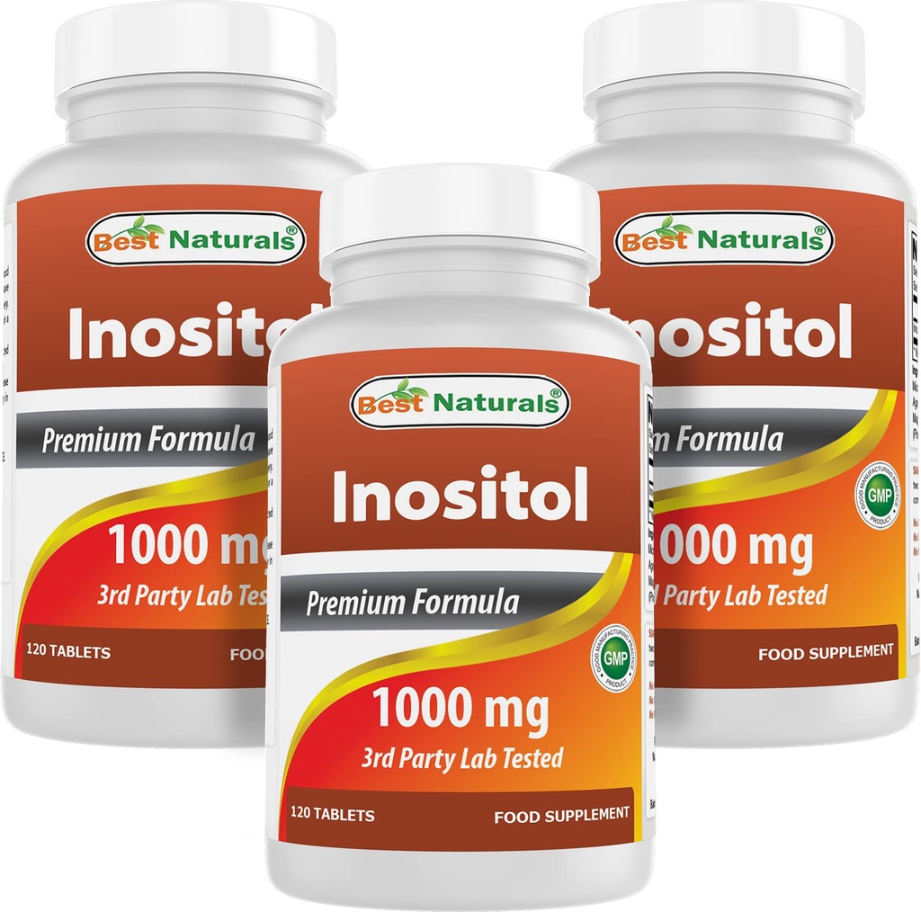 Beste Naturals Inositol 1000 mg 120 tabletter (120 greve (pakke med 1)) (120 greve (pakke med 3))
