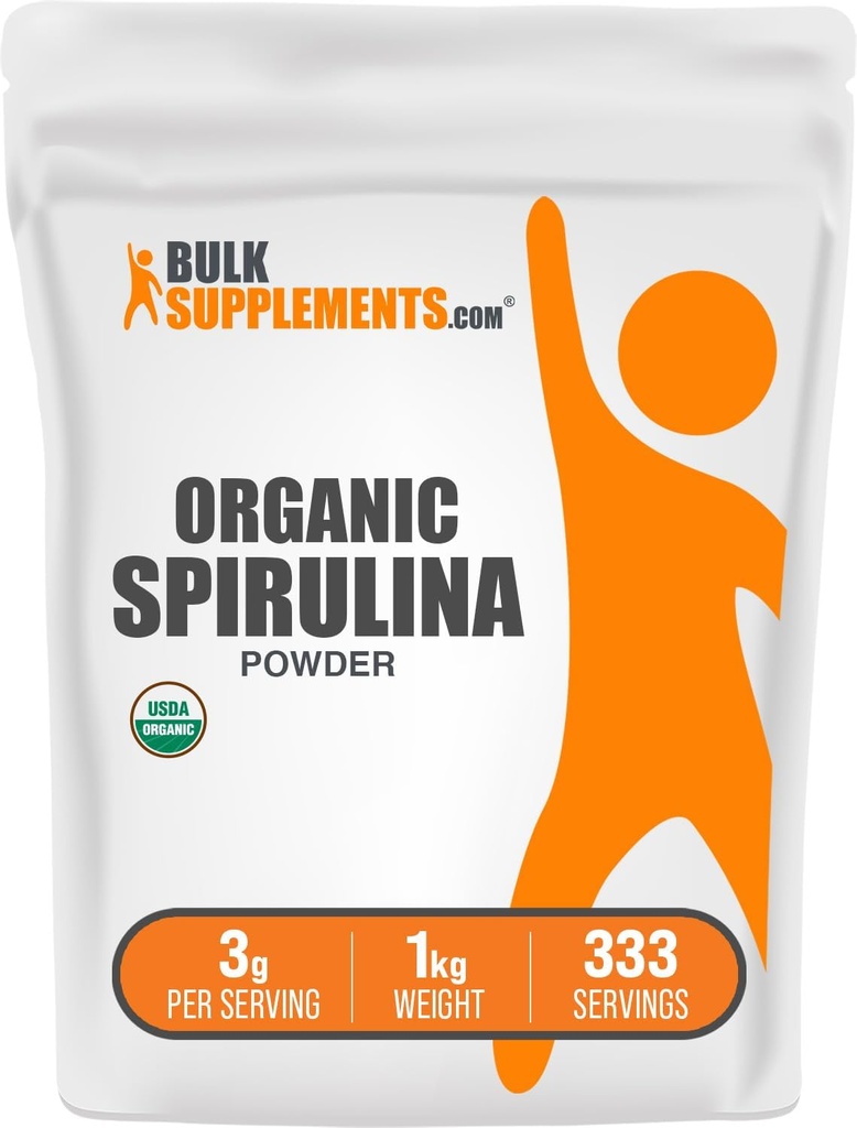 BulkSupplements.com Økologisk Spirulina pulver - Superfood, Grønn Spirulina pulver, Herbal Supplement - Vegansk-vennlig, 3g per servering, 1kg (2,2 lbs) (Pack of 1)