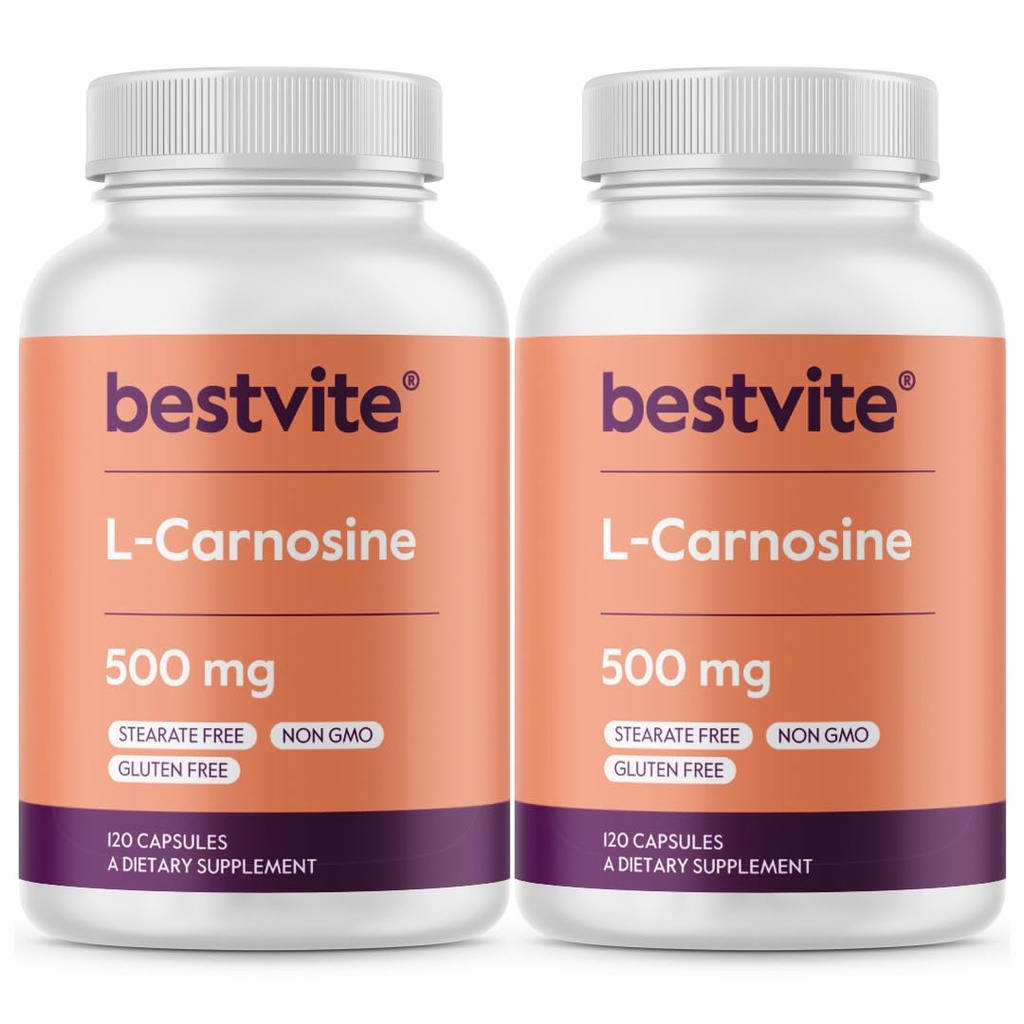BESTVITE L-Carnosin 500 mg (240 kapsler) (120x2) Ingen fyllstoffer - Ingen stearates - Ikke GMO - Glutenfri