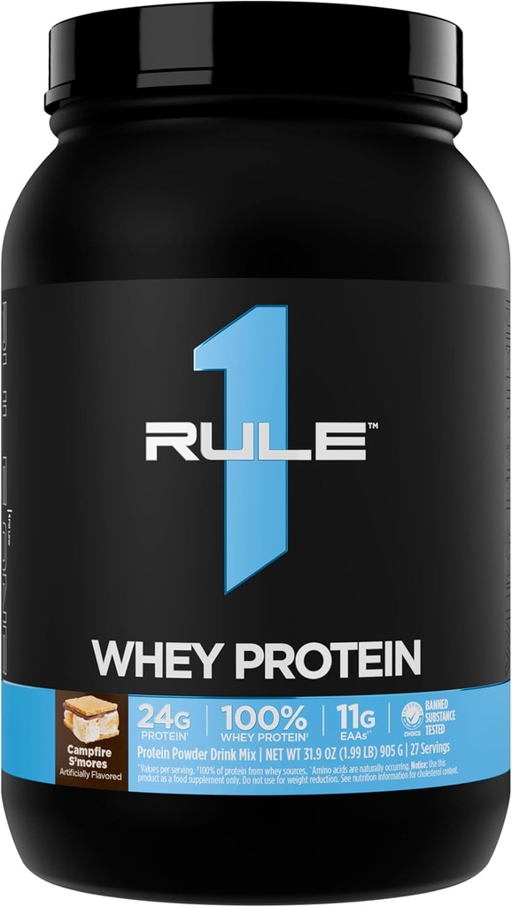 Regel 1 Whey Protein – 24g Fast-Acting Protein fra alle-Whey kilder med naturlig forekommende EAAS & BCAA for trening gjenoppretting eller når som helst bruk (2 pounds*, Campfire S'Mores)