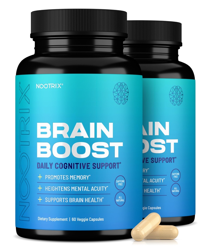 Nootrix Hjerne Boost Nootropic Supplement | Støtter hukommelse, mental fokus, kognitiv helse og energi | Fremmer sunn humør og hjernefunksjon | Ginkgo Biloba & DMAE | 120 Kapsler