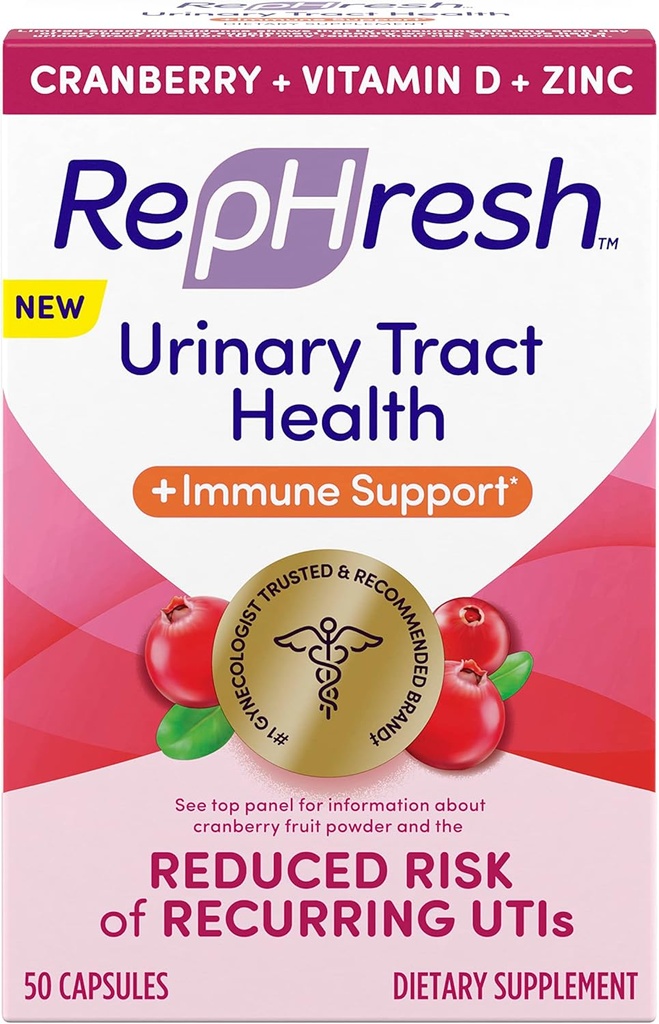 Rephresh Cranberry Urinal Tract Helse Plus Immune Supplement, blandet med vitamin D + sink - 50 greve