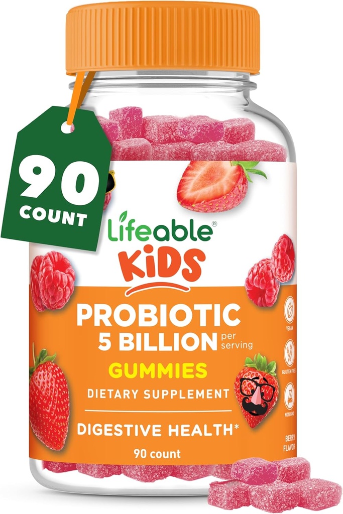 Livbare probiotika for barn Gummies | 50mg (5 milliarder) | Flotte Tasting Kids Probiotika Gummies | For Gut Helse og Immunstøtte | Kids Probiotic Gummies for gutter og jenter | 90 Gummies