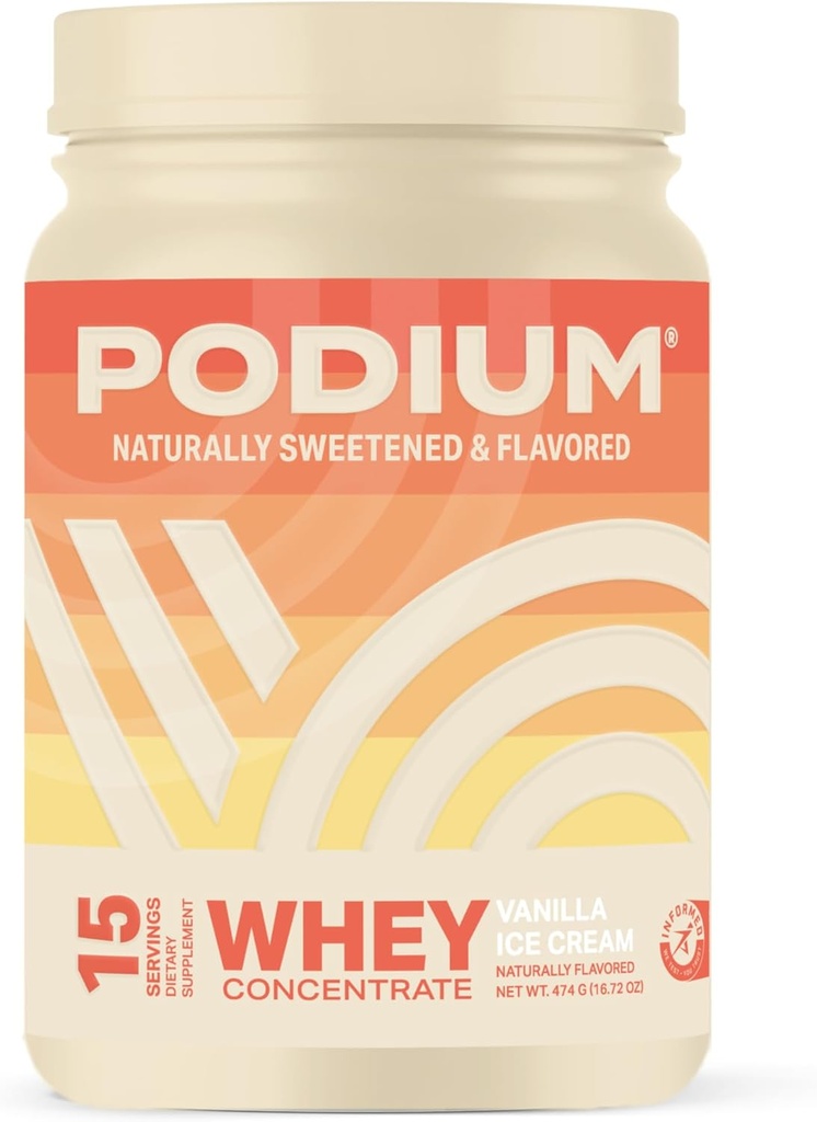 Podium Ernæring Whey Protein Powder, Vanilla Iskrem, 22g Protein Per Serving med Digestive Enzymer, Whey Protein Isolat & Konsentrat, Glutenfri, Lavkarbohydrat, Lav Sukker & Soja Gratis, 15 Serveringer