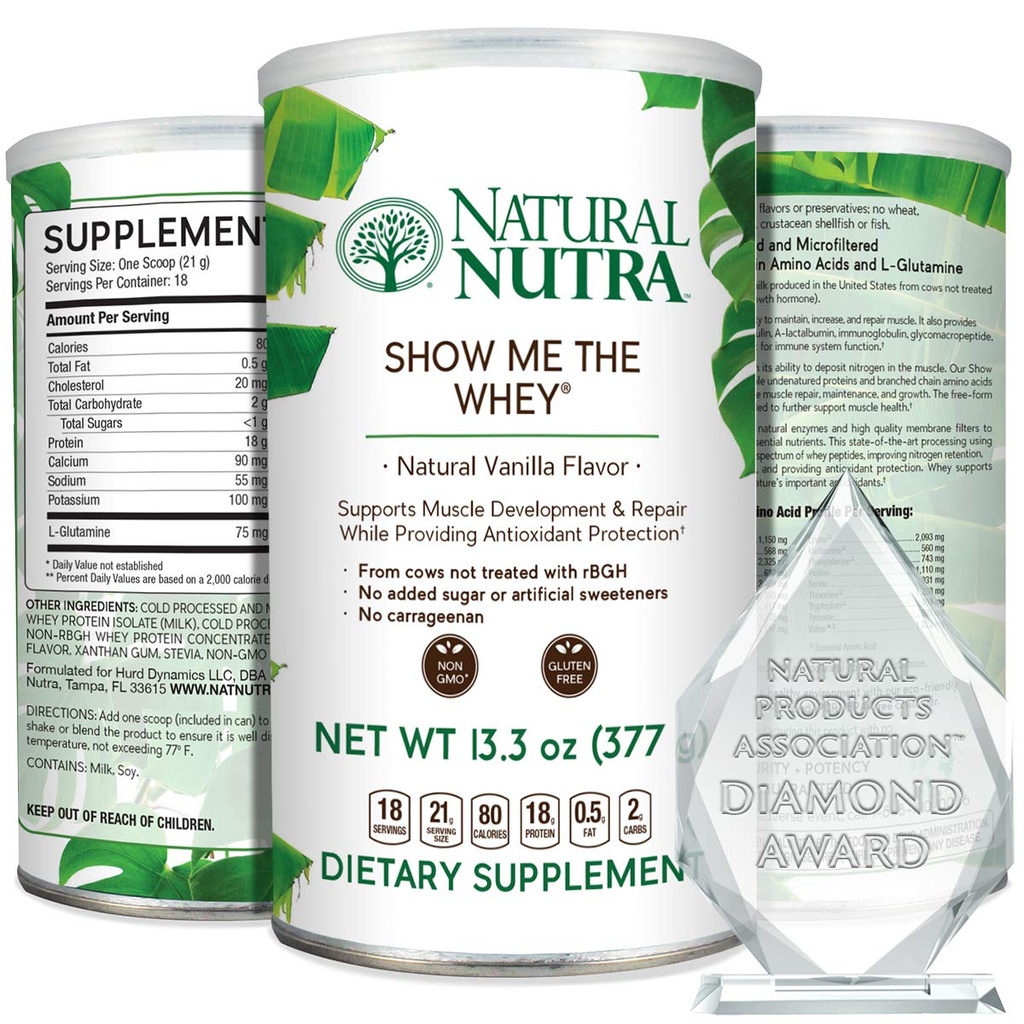 Naturlig Nutra Grass Fed Vanilla Vis meg Whey Proteinkilden pulverforbedring Digestion, Forbedre Body Fluid Flow, Support Bone Helse og Økt immunitet, Glutenfri, Sukkerfri, Ikke-GMO, 13.3oz