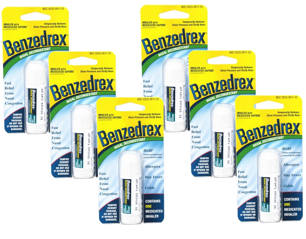 Benzedrex Inhaler Propylhexedrin Nasal Decongestant - 1 greve (pakke med 6)