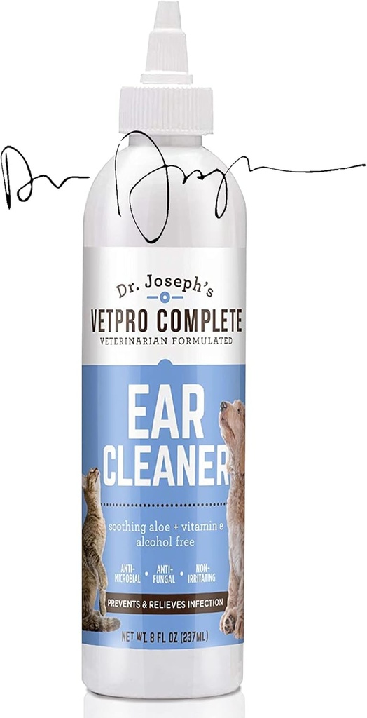 VetPro komplett Dr. Josephs hundeøre, 8 ounces, gentle hund og katt øre renn løsning vask med Aloe Vera og vitamin E, hundeøre dropper å fjerne voks og debris, reduserer Odor, Easy Applicator