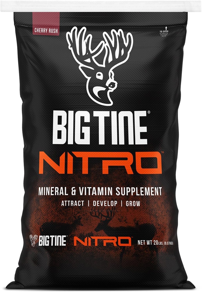 Stor Tine Nitro, Hjorte Supplement, 20 lbs Bag, Cherry Rush Scent, Kraftig og lang varetid sent, høy biotilgjengelighet, pakket med vitaminer og mineraler
