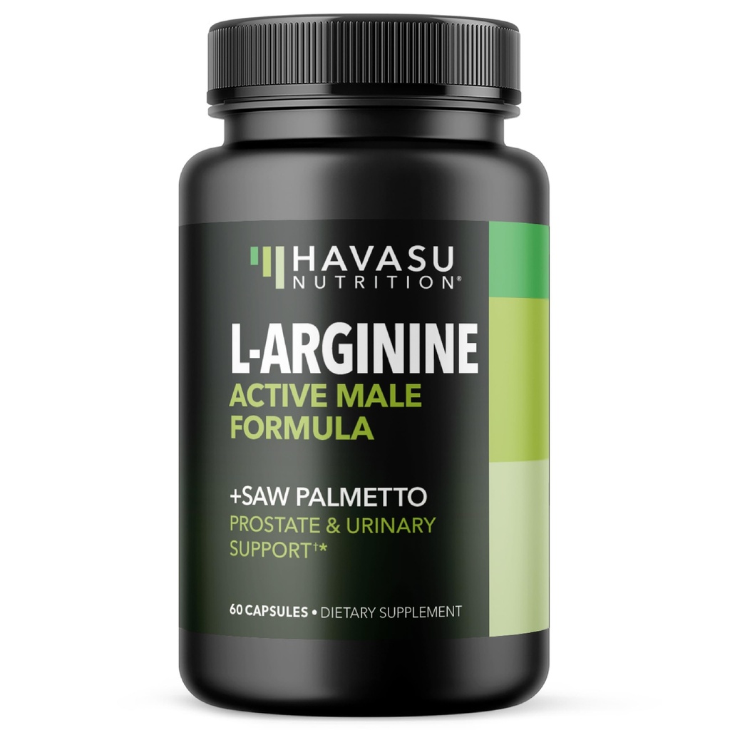 L-Arginine 500mg og så Palmetto 500mg - Nitric oksid og prostata helsetilskudd for menn - 60 teller - utholdenhet og urinveitraktfunksjonsstøtte - 1 måneds forsyning - Vegan, ikke-GMO kapsler