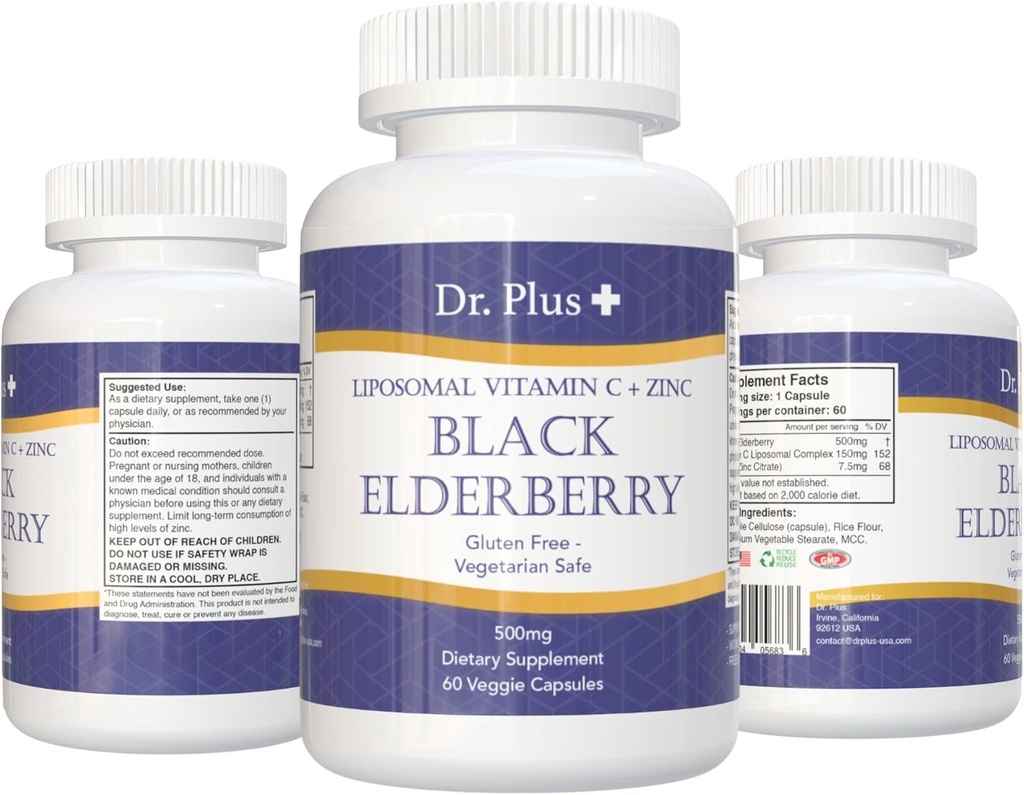 Liposomal immunforsterkning Svart Elderbær - Vitamin C - Sink Glutenfri vegetarisk trygt kosttilskudd 60 Vegetariske kapsler