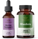 HERBAMAMA Nerve Støtte og Rhodiola Kit - Bundle of Nerve Støtte Flytende kompleks 2 fl oz & Rhodiola Rosea Kapsler - Vegan, ikke-GMO, Sukker & alkohol-fri, 2 Pack