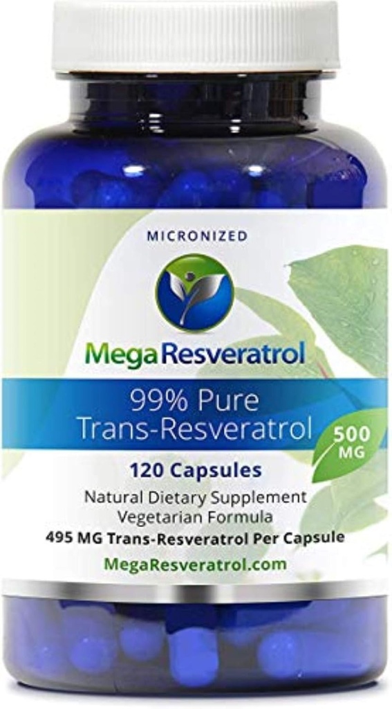 Mega Resveratrol, Farmasøytisk klasse,99% ren, isolert, Micronized Trans-Resveratrol, 120 Veggie Caps, 500 mg per kapsel. Renhetssertifisert. Absolutt ingen giftige \"inaktive\" ingredienser lagt til.