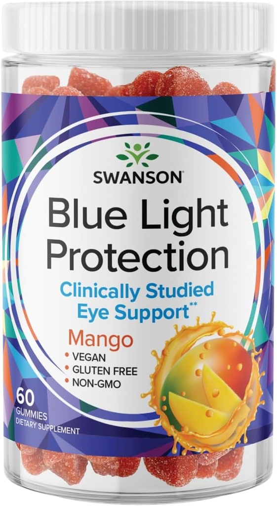 Swanson Mango Lutein og Zeaxanthin Blå Light Protection Gummies - 60 Gummies - Vegansk Visjon Supplement for Retinal og Macular Helse