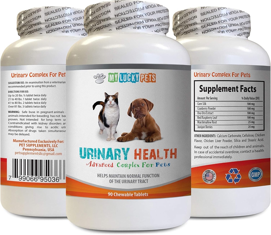 Cat Urine Treats - Kjæledyr Urin Health Complex - for hunder og katter - Avansert Blader Support - Cranberry for katter - 1 flaske (90 Treats)