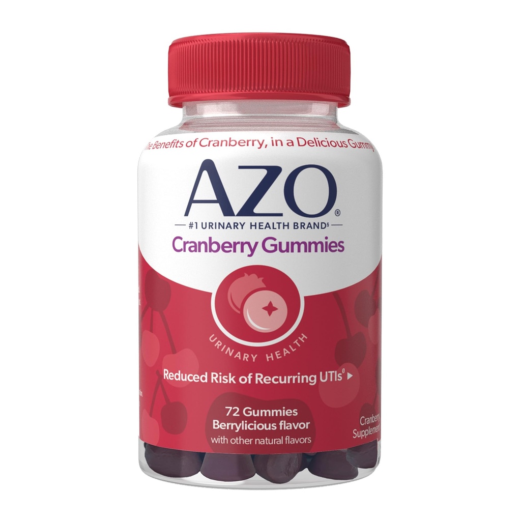 AZO Cranberry Urin Tract Helse Gummies Diett Supplement, 2 Gummies = 1 Glass Cranberry Juice, Hjelper Rense & Beskytte, Naturlig Berrylicious Flavor, Ikke-GMO, 72 Gummies