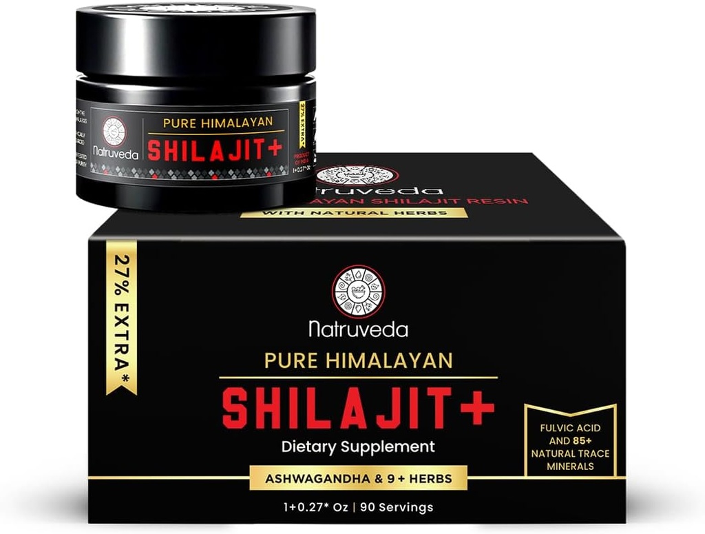 Himalayan Shilajit Resin for menn og kvinner - Organic Shilajit, Fulvic Acid & 85+ Naturlig Trace Minerals - Ayurvedic Dietary Tea Resin, 10 naturlige ingredienser f - 90 Serveringer, 1.27oz