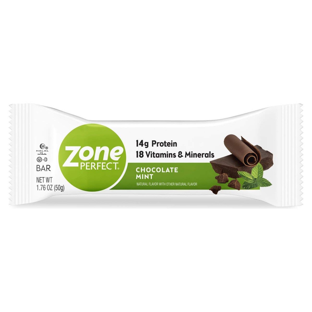 ZonePerfect Protein Bars, 14g Protein, 18 Vitaminer og mineraler, Nutritious Snack Bar, Sjokolade Mint, 12 Bars